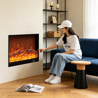 Cheminée électrique encastrée en métal pour maison et hôtel, avec cadre intégré, sortie de chaleur stable, minuterie multi-heures, sans flamme nue
