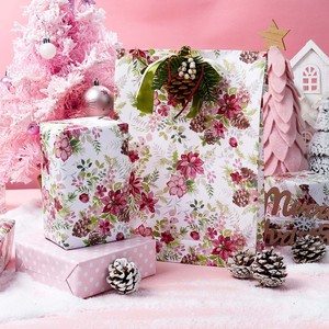 Papel de Regalo con Diseño Floral y de Piñas, Papel de Arte de Doble Cara para Envolver Regalos Navideños, Ecológico - Product Image 2
