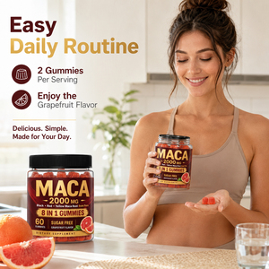 Gummies de haute qualité à l'extrait de Maca et à la racine de Ginseng Panax pour adultes - Soutien immunitaire et gestion de l'énergie - Flacon de 60 unités - Product Image 3