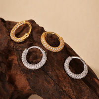 Boucles d'oreilles créoles en argent sterling 925 avec zircon pavé pour femme, boucles d'oreilles Huggie de luxe plaquées or, bijoux ronds raffinés