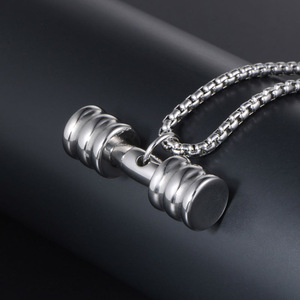 European American Style Fitness Dumbbell Necklace <b>Titanium</b> Steel Pendant Unisex Casual Jewelry SP612 - Product Image 4