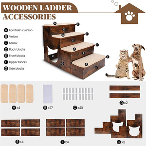 Escaleras de madera para mascotas con almohadillas antideslizantes para perros y gatos, escalera de 4 peldaños, color marrón - Product Image 4