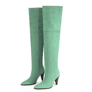 Bottes longues à talons hauts et pointus en daim pour femme, grande taille 45, coupe large, au-dessus du genou, talons aiguilles - Product Image 6