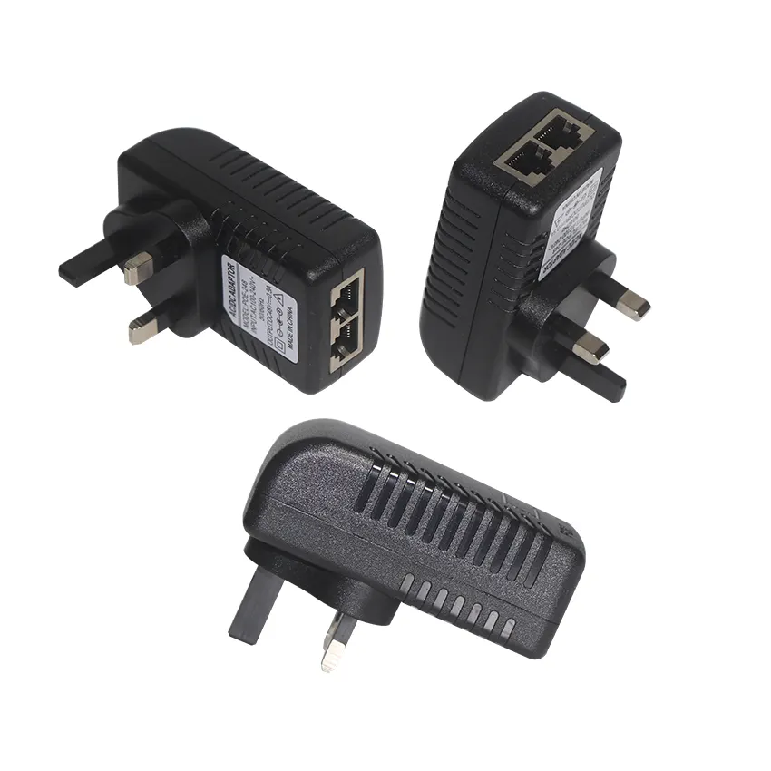 Uk Plug Power Over Ethernet Adapter 1000Ma POE Injectors 24V 1A 2 Rj45 Port Design 802.3Af Supply Passive for Camera