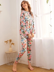 Phù hợp với mẹ và con gái đặt bông Allover hoa in mẹ và tôi phụ nữ tre đồ ngủ loungewear Phụ nữ bộ - Product Image 5