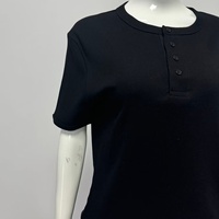 Kaos Henley Berkualitas Tinggi 95% Katun 5% Spandex, Kerah Bulat, Kancing Depan, Rajutan, Lengan Pendek, Slim Fit, Polos