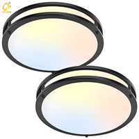 Plafonnier LED double anneau encastré ultra-plat à intensité variable pour plafonds, noir