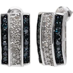 Ornaatis Diamond Bar <b>Stud</b> <b>Earrings</b> 0.75 Cttw Round Cut White And Blue In 925 Sterling <b>Silver</b> For Women - Product Image 1