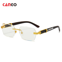 CANGO Lunettes de soleil personnalisées sans monture en bois, logo, verres rectangulaires, lunettes pour hommes, UV dégradé, lunettes de soleil tendance pour hommes