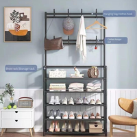 Meilleures ventes en gros 2026 : Étagère de rangement sur pied pliable pour manteaux, vêtements et sacs, et porte-chaussures pour chambre et dortoir, avec cintres et crochets