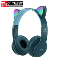 Casque sans fil P47M en gros, casque mignon en forme de chat, écouteurs audio stéréo, casque de jeu sportif avec micro, lumières LED, écouteurs pour filles