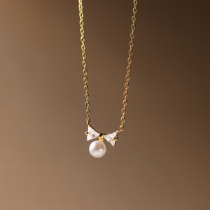 GSN04 alla moda S925 argento Sterling cubico Zirconia <span class=keywords><strong>fiocco</strong></span> <span class=keywords><strong>con</strong></span> conchiglia <span class=keywords><strong>collana</strong></span> pendente <span class=keywords><strong>di</strong></span> <span class=keywords><strong>perle</strong></span> per donna - Product Image 4