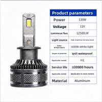 Ampoule de phare LED H1 130W 12500LM 12V en aluminium argenté, IP65, compatible universellement, remplacement de phare de voiture, vente en gros, directement de l'usine