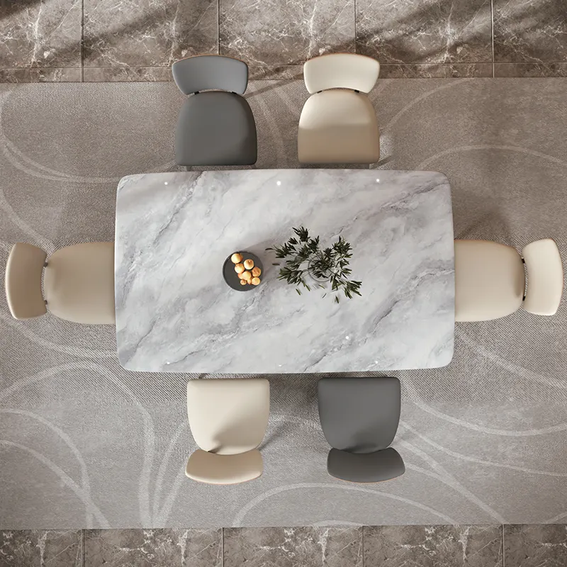 현대 디자인 식당 테이블 상단 대리석 식당 가구 식탁 의자 세트 핫 세일 단단한 모직 기초