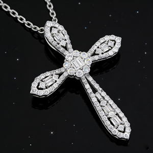 CUSTOM SILVER 10K/14K/18K GOLD PLATED LAB GROWN CVD DIAMOND CLASSIC ENGAGEMENT GIFT SWEATER <b>CHAIN</b> NECKLACE <b>CROSS</b> PENDANT - Product Image 5