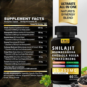 8 1 Kapsul Shilajit suplemen <span class=keywords><strong>Herbal</strong></span> nutrisi Rhodiola Rosea <span class=keywords><strong>Ginseng</strong></span> Ashwagandha untuk energi vitalitas efektif untuk orang dewasa - Product Image 6