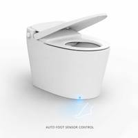 WC intelligent à poser au sol avec réservoir intégré, siège chauffant, cuvette allongée, télécommande, double siphon P/S, chasse d'eau par gravité