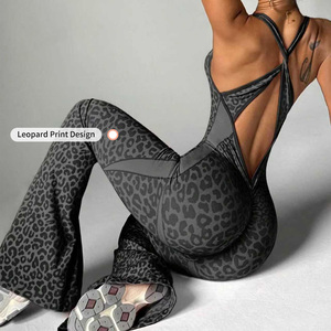 Tuta Sportiva Aderente da Donna con Stampa Leopardata, Asciugatura Rapida, <span class=keywords><strong>Schiena</strong></span> Incrociata e Vita a V, Personalizzabile all'Ingrosso - Product Image 2