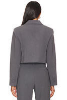 Veste de Costume de Bureau Ajustée pour Femme, Gris Anthracite, Coupe Courte, à Revers Crantés, Bouton Unique, Épaules Rembourrées, Personnalisation OEM/ODM