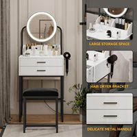 Miroir de Maquillage Lumineux en Bois avec Tiroirs, Mini Coiffeuse Compacte à 3 Couleurs Réglables, Table de Rangement Moderne Blanche pour Chambre à Coucher – Vente en Gros
