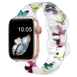 Bracelet en silicone souple transparent imprimé avec boucle papillon pour Apple Watch, bracelet tendance pour femmes pour IWatch S11/10/9/8/Ultra3/SE - Product Image 2