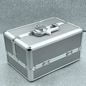 Jewelry Box Cosmetic Aluminum Makeup Train Case With 4 Flexible Trays