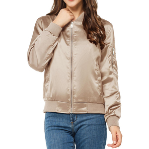 Winter Autumn Wear <b>Women</b> Baseball Satin <b>Jacket</b> Plus Size <b>Lightweight</b> Stylish Outerwear Stand Sheep Skin Lining Nylon - Product Image 4