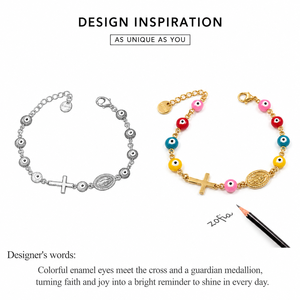 Multicolor <b>Bead</b> Charm <b>Bracelet</b>, Stainless Steel and Enamel, 18K Gold Vacuum Plated, Blue, Black, and Multicolor Options - Product Image 4