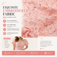 Tissu de dentelle guipure brodé de fleurs roses personnalisées avec perles et sequins, tissu de dentelle à sequins roses pour la haute couture de luxe