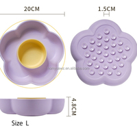 Collection Printemps – Gamelle 2-en-1 Macaron Colorée pour Nourrissement Lent et Abreuvoir, Gamelle d'Enrichissement Floral pour Chat avec Ventouses