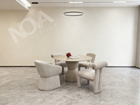 Table à manger ronde moderne avec plateau en pierre de travertin et base en corde, table artistique pour hôtel, appartement ou projet commercial