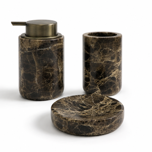 Juego de Accesorios de Baño de Mármol Oscuro Emperador OEM, Juego de Baño de Mármol Marrón Natural, Accesorios de Baño Marrón Oscuro - Product Image 1