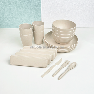 Td1 Không Thể Phá Vỡ Trọng Lượng Nhẹ BPA Miễn Phí Nhựa Màu Be Rơm Lúa Mì Sản Phẩm Dao Kéo 28Pcs Bộ Đồ Ăn Đặt Cho Cắm Trại Dã Ngoại - Product Image 6