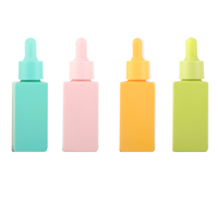 Flacon compte-gouttes carré en verre mat de 30 ml pour huiles essentielles et liquides, série couleur macaron