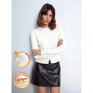 Cardigan à manches longues boutonné pour femme, couleur beige, en tricot doux, taille S - Product Image 2