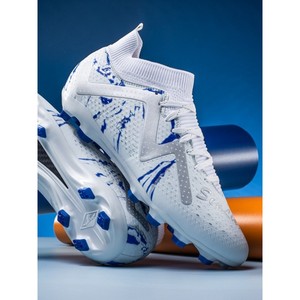 Chaussures de football pour hommes, blanches et bleues, à tige haute, crampons de football, pour toutes les saisons, entraînement, vêtements de sport - Product Image 1