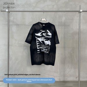 เสื้อยืดคอตตอน <span class=keywords><strong>100</strong></span>% แขนสั้น พิมพ์ลายม้าและลิง ล้างสีแบบวินเทจ ขอบเสื้อขัดสีแบบหนัก ตัดเย็บแบบขาดๆ  นำเข้าจากต่างประเทศ - Product Image 2