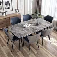 Ensemble de table à manger moderne de luxe en gros pour 6 personnes, table centrale rectangulaire en pierre frittée avec 6 chaises pour hôtel et villa