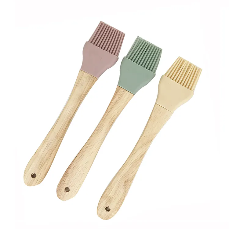 Barbecue Baking Kitchen Pastry Basting Bbq Spread Oil Butter Sauce Marinades Silicone Oil Brush with Wood Handle