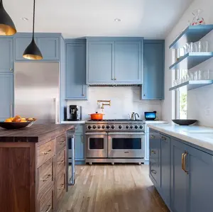 CBMMart armoires de cuisine multifonctionnelles personnalisées de haute qualité, modernes et minimalistes, laquées vert mat avec évier
