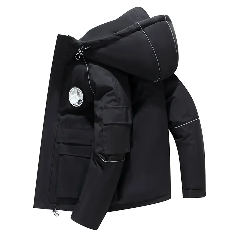 Haute qualité Odm mode hommes hiver à capuche froid manteau coupe-vent fermeture éclair manteaux pour hiver marque longue bouffante hommes canard plume veste