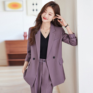Women's Professional Two Piece Suit Set Solid Color Polyester Anti-Wrinkle Casual Wear For Spring Autumn - Product Image 1