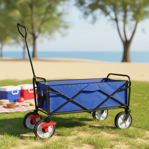 Chariot de jardin pliable Db Garden Storage Wagon bleu à 4 roues pour les courses, la plage et les activités de plein air - Product Image 2