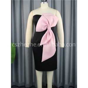 ZHEZHE 2023 Chic Mini vestido ajustado con lazo rosa señoras elegancia Sexy tubo Top vestido de fiesta - Product Image 3
