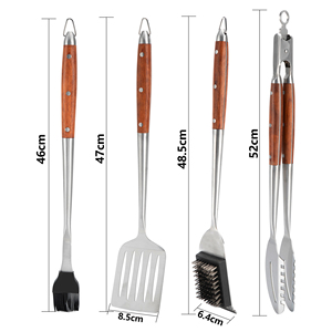 Nieuwe Ontwerp Fabriek Prijs Houten Handvat Grill Gereedschapsset Rvs Bbq Outdoor Gereedschap Set 4 Stuks Bbq Kit - Product Image 5