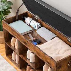 Wholesale Entryway Shoe Cubby Storage Bench Shelf Chest Wooden Shoe Cupboard Cabinet With Seat Soft Padded Cushion For Shoes