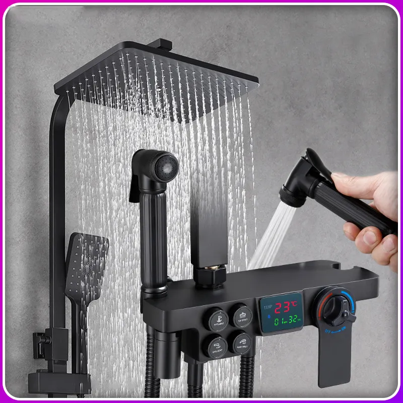cUPC Bathroom Concealed Rainfall Mixer Taps 12 inch Ceiling Mounted Thermostatic Black Rain Shower Mixer Head