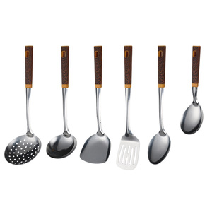 Ustensiles de Cuisine <span class=keywords><strong>en</strong></span> Acier Inoxydable de Haute Qualité avec Manche Effet <span class=keywords><strong>Bois</strong></span> <span class=keywords><strong>en</strong></span> Plastique – <span class=keywords><strong>Louche</strong></span>, Cuillère à Soupe et Autres Ustensiles pour Usage Domestique - Product Image 6