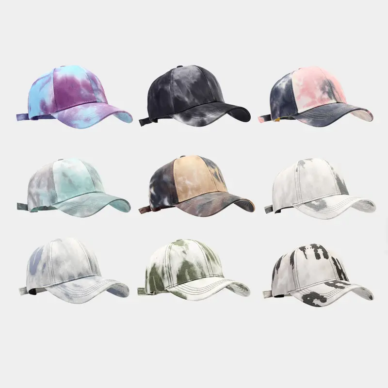 Gorra con nombre personalizada Tie Dye Snapback Cap Sombreros sombreados con logotipo personalizado Gorra de béisbol de color sólido para mujeres y hombres