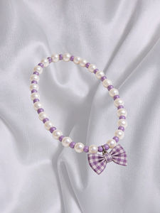 <span class=keywords><strong>Collar</strong></span> para Gato y Perro, Nuevo y Elegante, con Colgante de Lazo a Cuadros Morado - Product Image 2